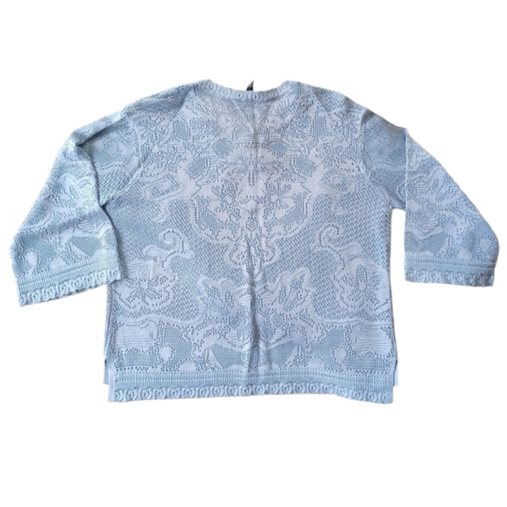 White House Black Market Pointelle Stitch 3/4 Sleeve Sweater M Blue - Picture 6 of 14